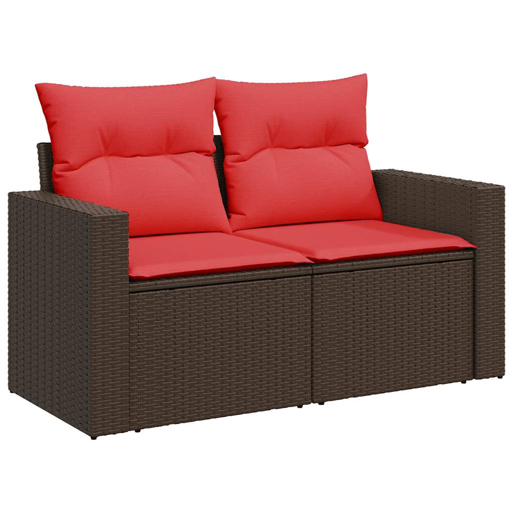 10-delige Loungeset met kussens poly rattan bruin