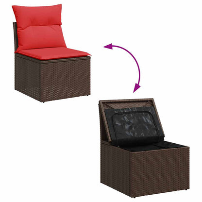 10-delige Loungeset met kussens poly rattan bruin