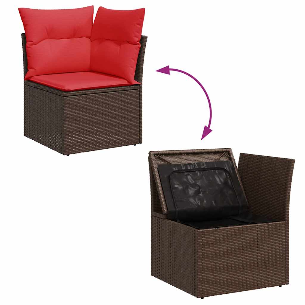 10-delige Loungeset met kussens poly rattan bruin