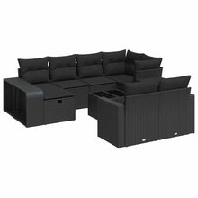 11-delige Loungeset met kussens poly rattan zwart