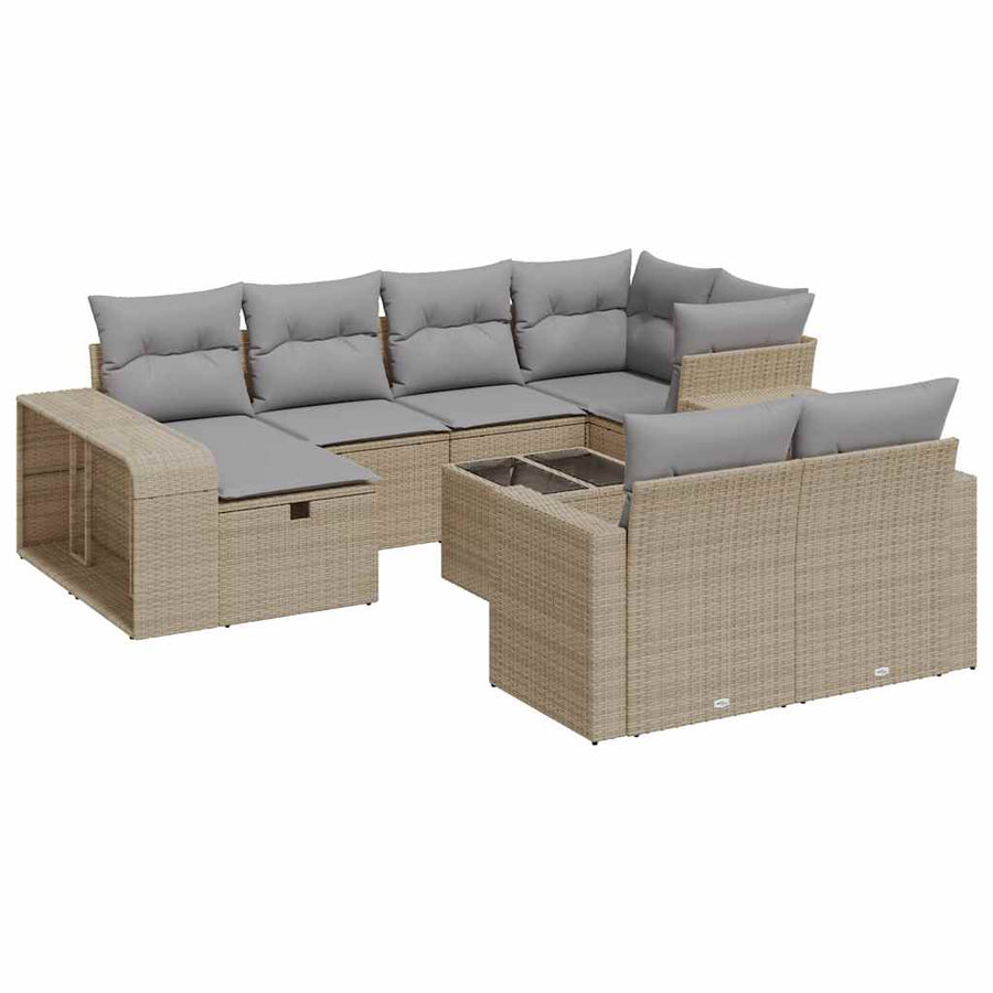 11-delige Tuinset met kussens poly rattan beige
