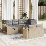 Tuinset poly rattan 11-delig beige met kussens