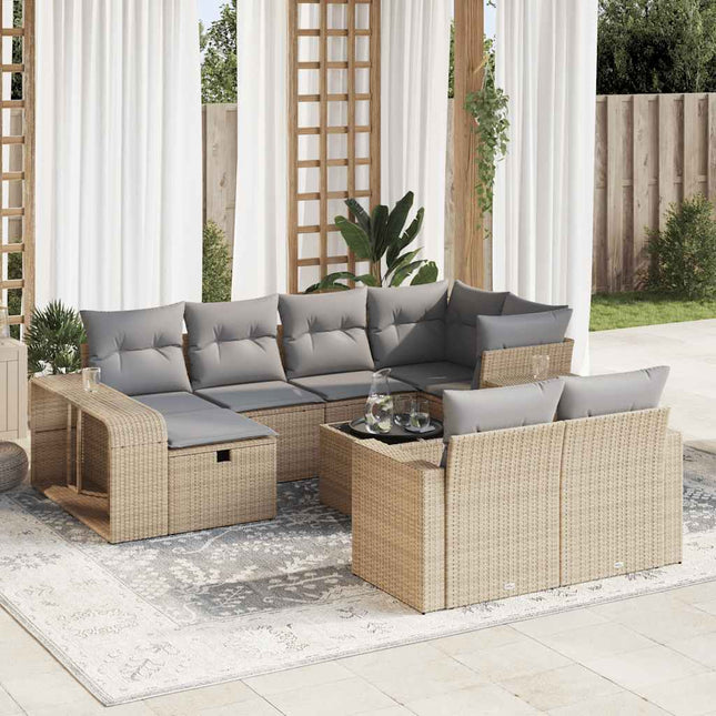 11-delige Tuinset met kussens poly rattan beige