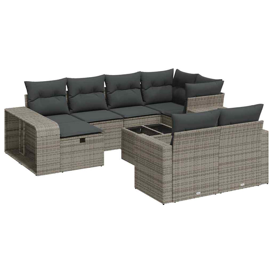 11-delige Loungeset met kussens poly rattan grijs
