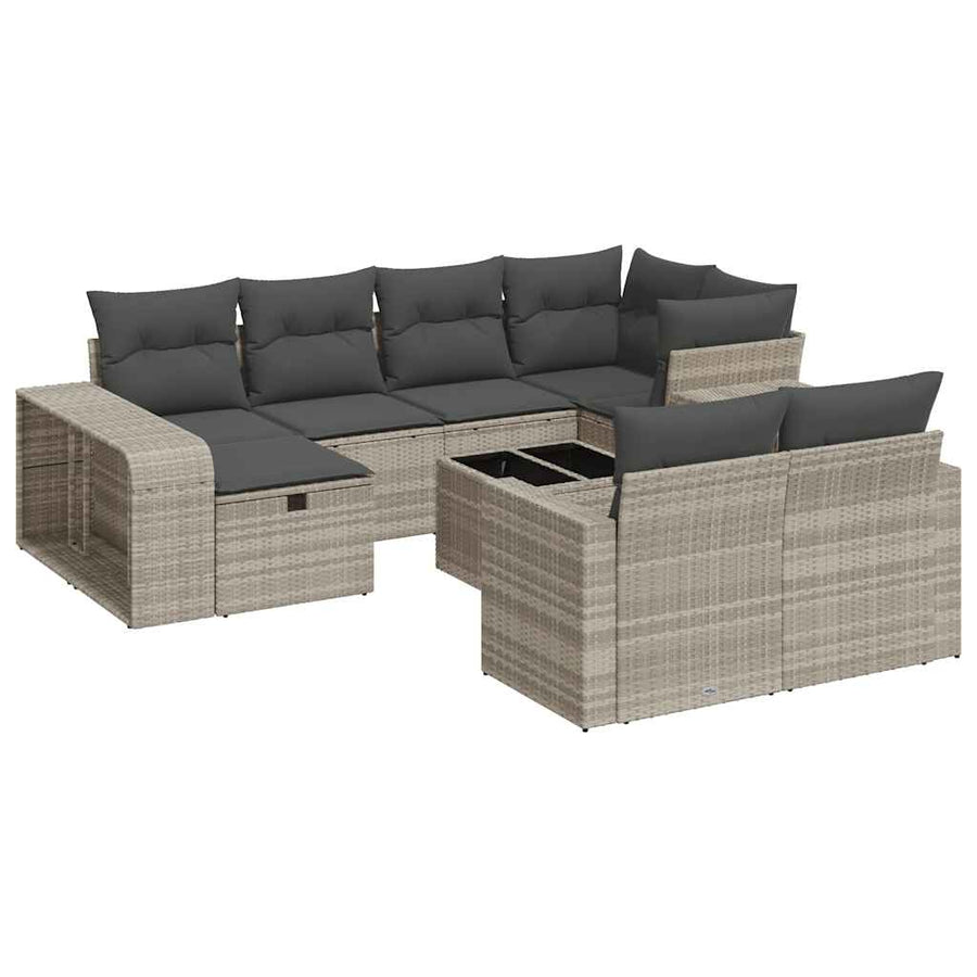 11-delige Loungeset met kussens poly rattan lichtgrijs