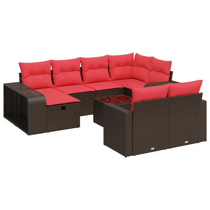 11-delige Loungeset met kussens poly rattan bruin