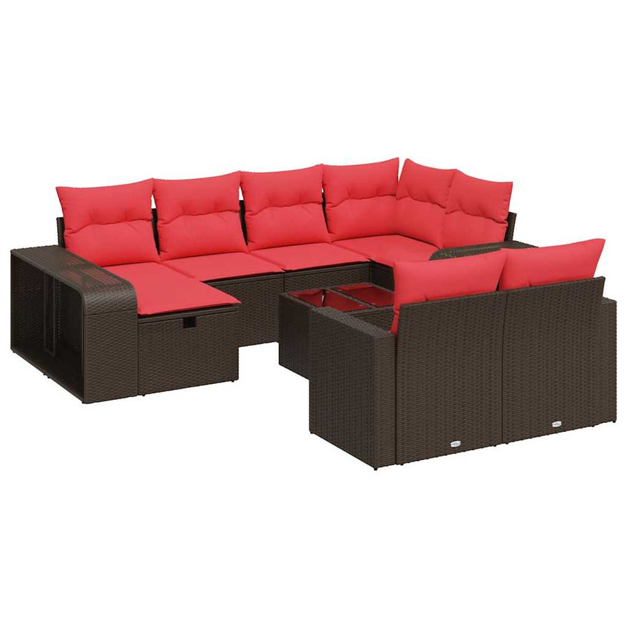 11-delige Loungeset met kussens poly rattan bruin