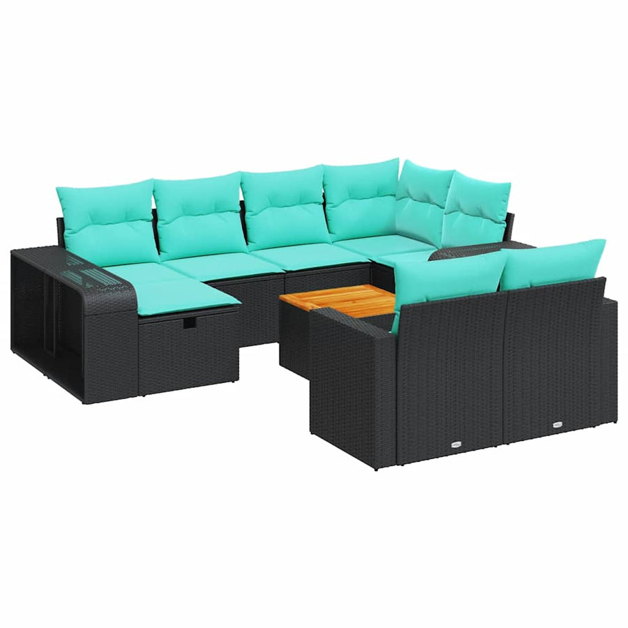 11-delige Loungeset met kussens poly rattan zwart
