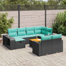 11-delige Loungeset met kussens poly rattan zwart