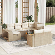 Tuinset 11-delig poly rattan beige met kussens