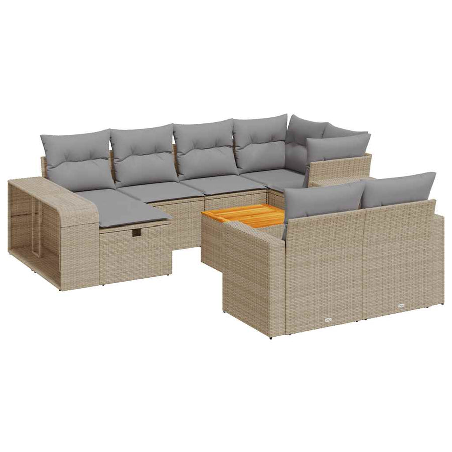 11-delige Tuinset met kussens poly rattan beige
