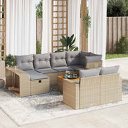 11-piece Garden Furniture Set with Cushions, Poly Rattan, Beige