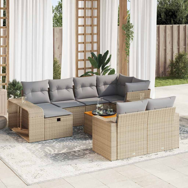 11-delige Tuinset met kussens poly rattan beige