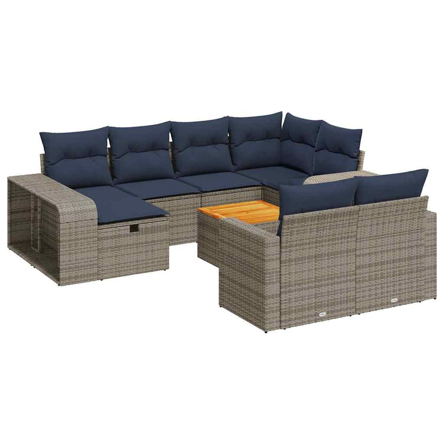 11-delige Loungeset met kussens poly rattan grijs