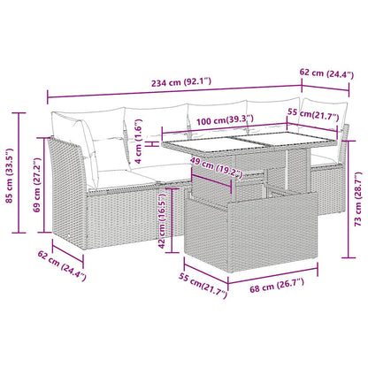 5-delige Loungeset met kussens poly rattan zwart