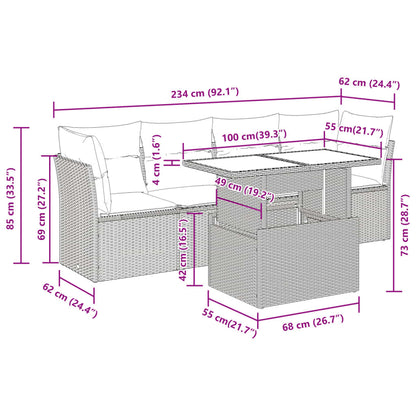 5-delige Loungeset met kussens poly rattan zwart