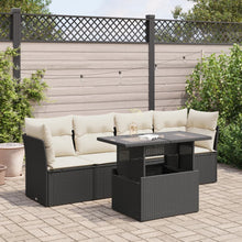 5-delige Loungeset met kussens poly rattan zwart