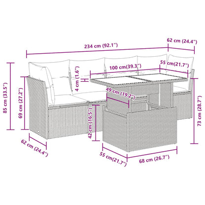 5-delige Loungeset met kussens poly rattan acacia zwart