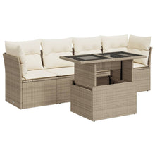 5-delige Loungeset met kussens poly rattan beige