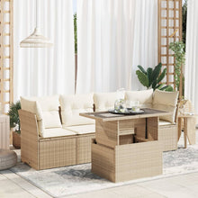5-delige Loungeset met kussens poly rattan beige