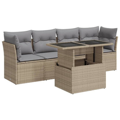 5-delige Loungeset met kussens poly rattan beige