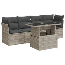 5-delige Loungeset met kussens poly rattan lichtgrijs