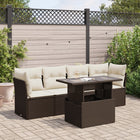 5-Piece Lounge Set with Cushions Poly Rattan Brown