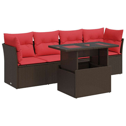 5-Delige Loungeset Met Kussens Poly Rattan Acacia 1 Bruin