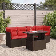 Loungeset 5-delig poly rattan acacia bruin