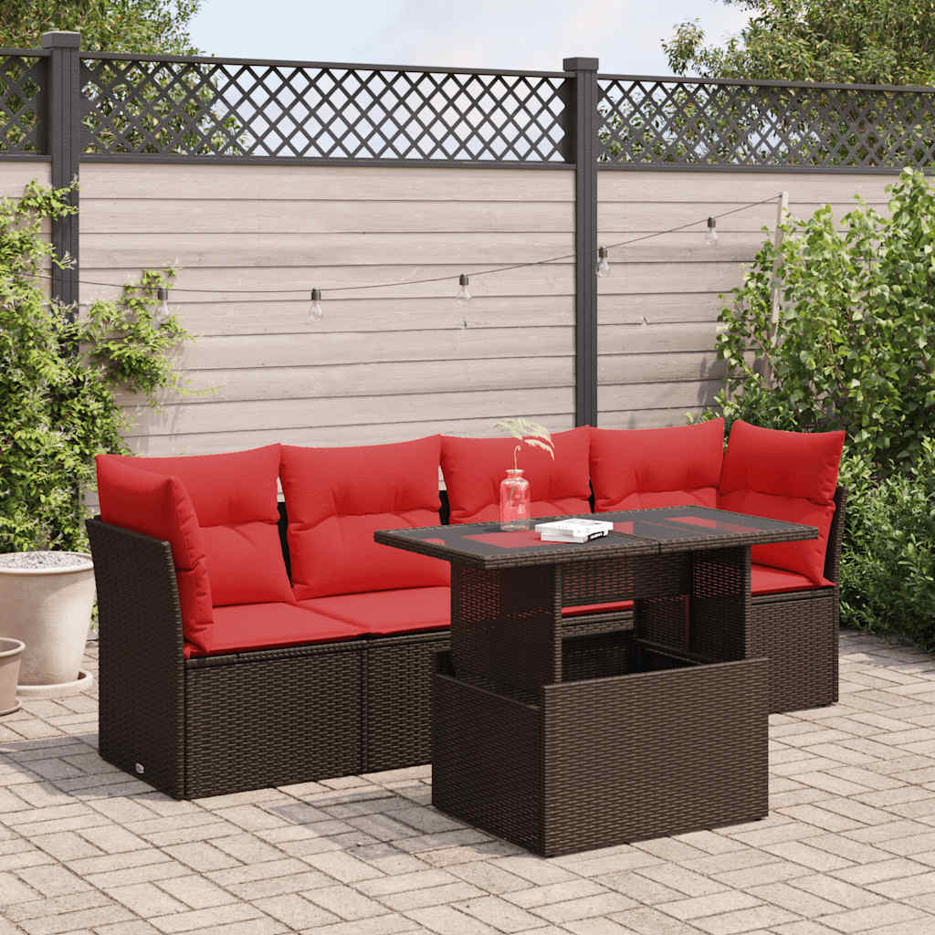 5-Delige Loungeset Met Kussens Poly Rattan Acacia 1 Bruin