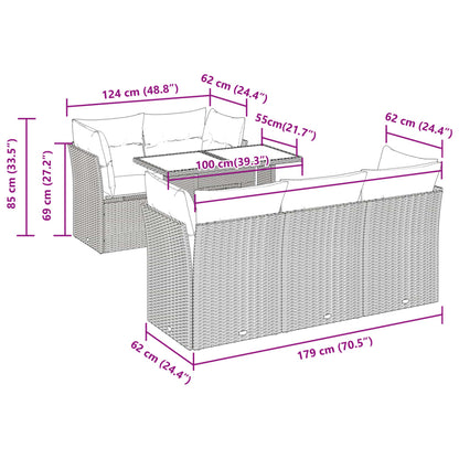6-delige Loungeset met kussens poly rattan zwart