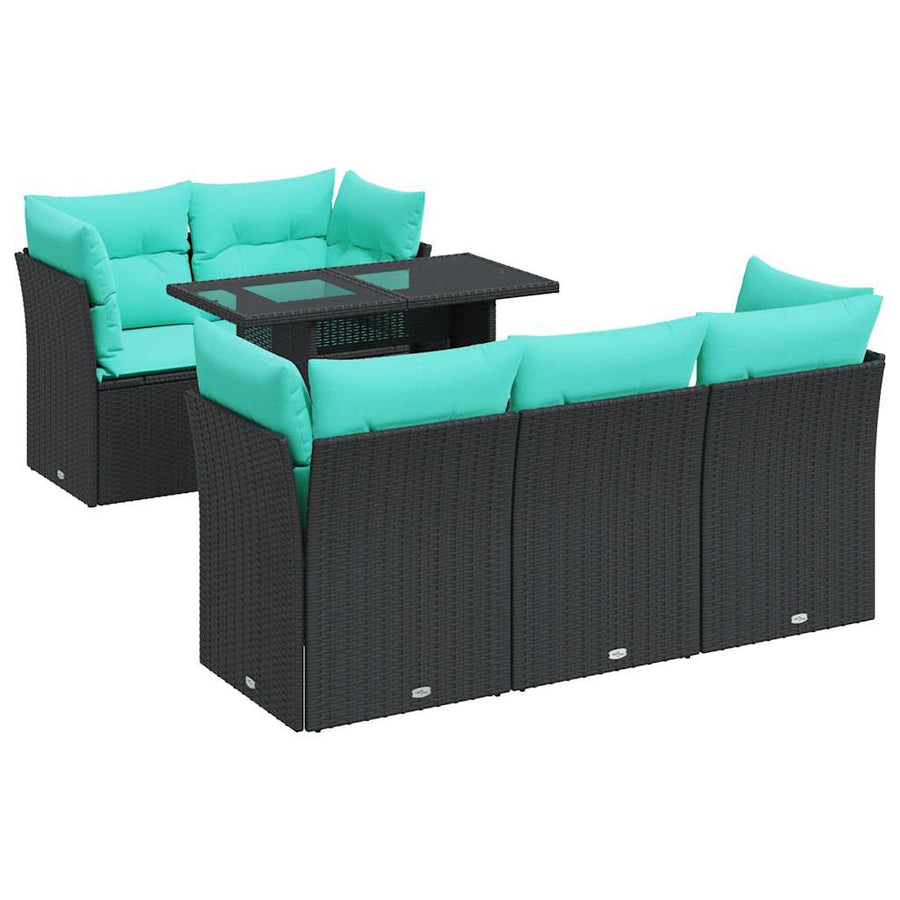 6-delige Loungeset met kussens poly rattan acacia zwart