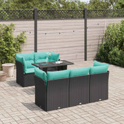 6-piece Lounge Set with cushions poly rattan acacia black