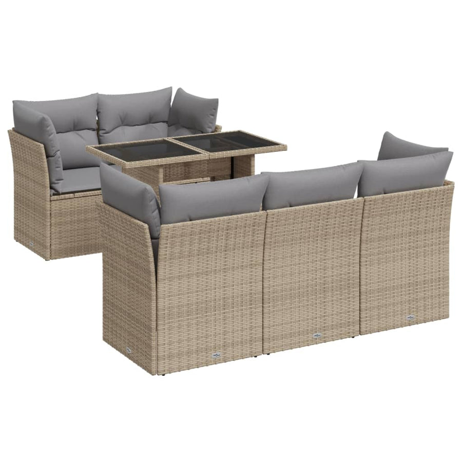 6-delige Loungeset met kussens poly rattan beige