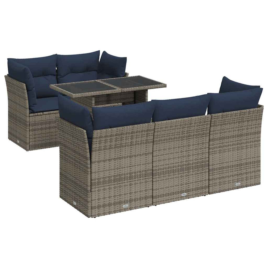 6-Delige Loungeset Met Kussens Poly Rattan Acacia Grijs