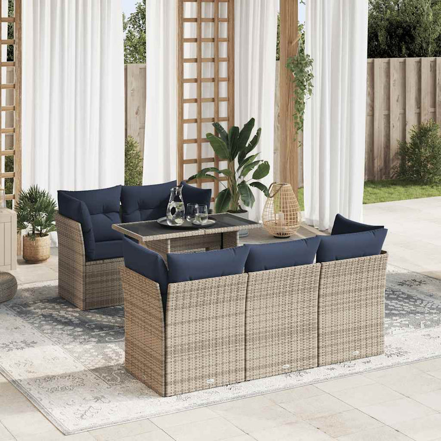 6-Delige Loungeset Met Kussens Poly Rattan Acacia Grijs