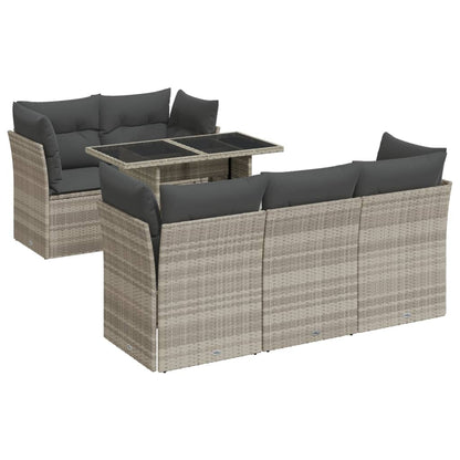 6-delige Loungeset met kussens poly rattan lichtgrijs