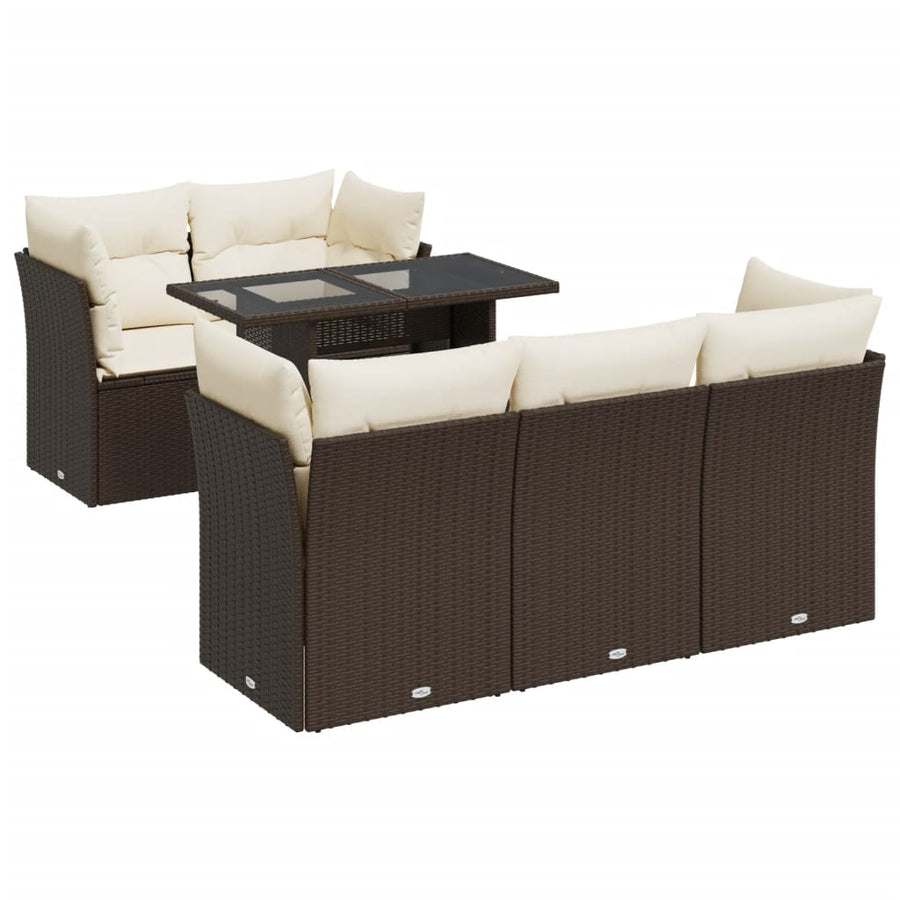 6-delige Loungeset met kussens poly rattan bruin