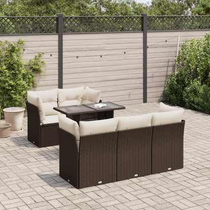6-delige Loungeset met kussens poly rattan bruin