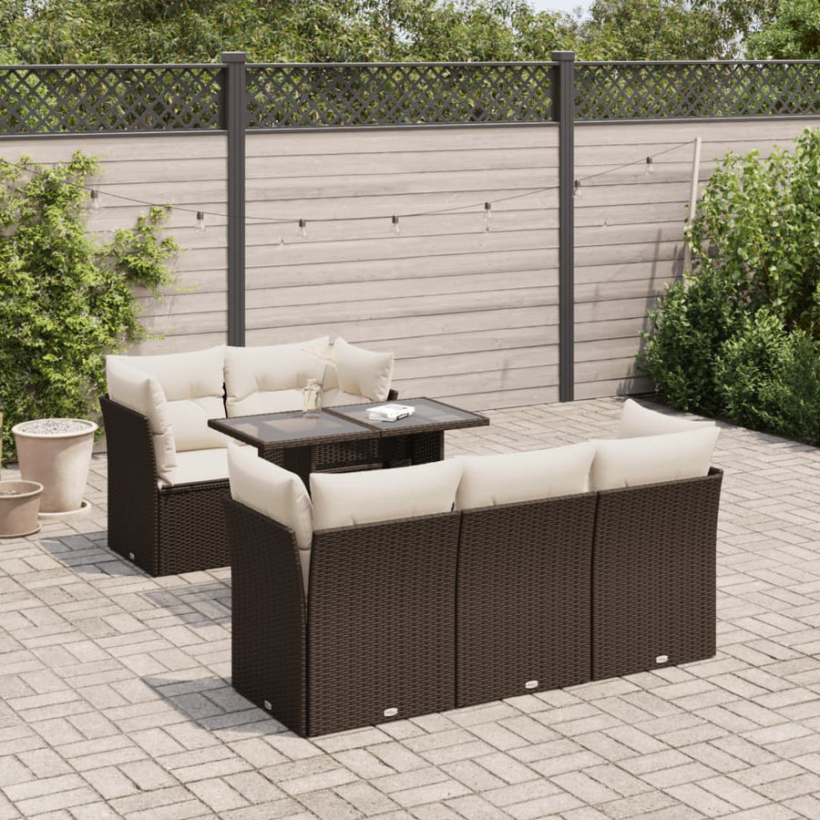 6-delige Loungeset met kussens poly rattan bruin