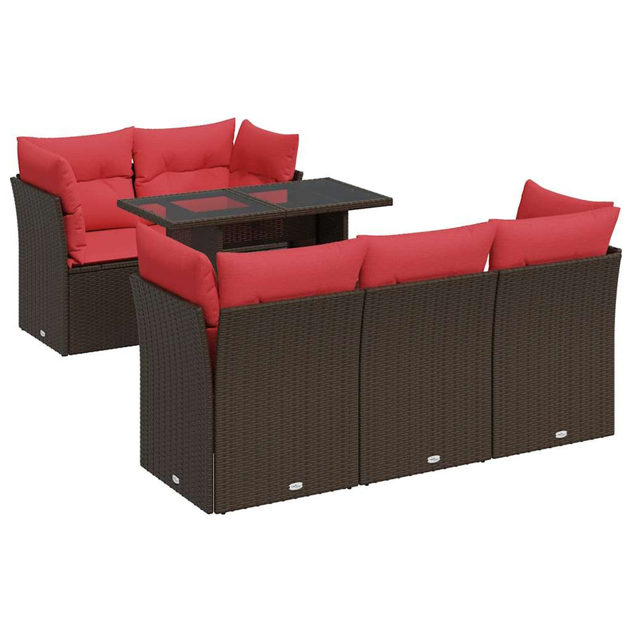6-Delige Loungeset Met Kussens Poly Rattan Acacia Bruin