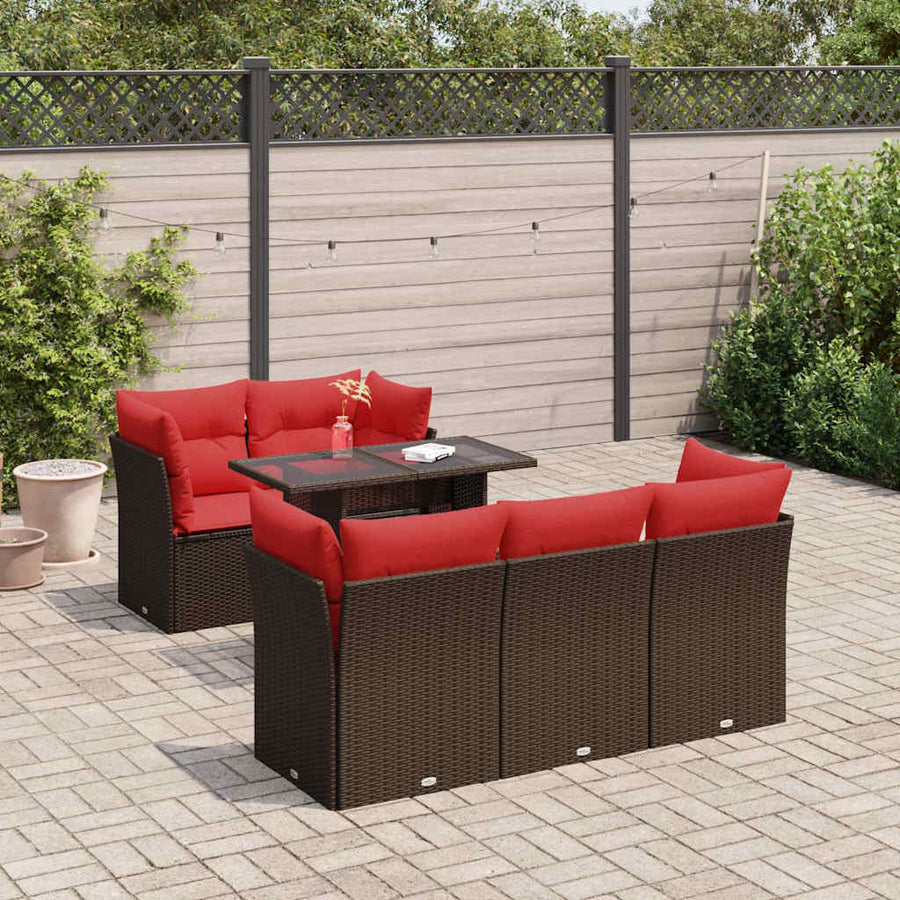 6-Delige Loungeset Met Kussens Poly Rattan Acacia Bruin