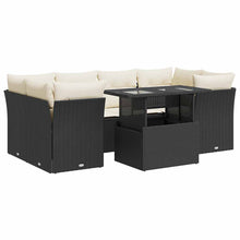 7-delige Loungeset met kussens poly rattan zwart