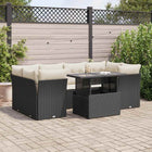 7-delige Loungeset met kussens poly rattan zwart