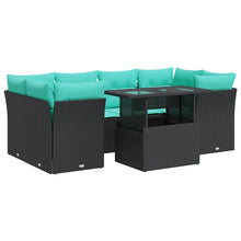 7-delige Loungeset met kussens poly rattan acacia zwart