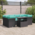 7-piece Lounge Set with Cushions Poly Rattan Acacia Black