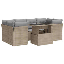7-delige Loungeset met kussens poly rattan beige