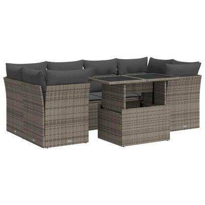 7-delige Loungeset met kussens poly rattan grijs