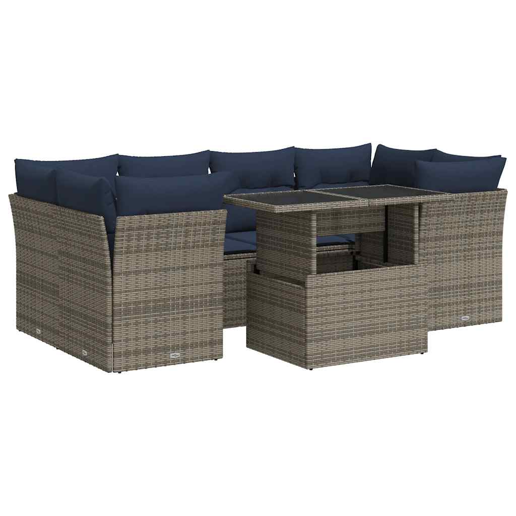 7-Delige Loungeset Met Kussens Poly Rattan Acacia Grijs