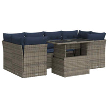 7-Delige Loungeset Met Kussens Poly Rattan Acacia Grijs